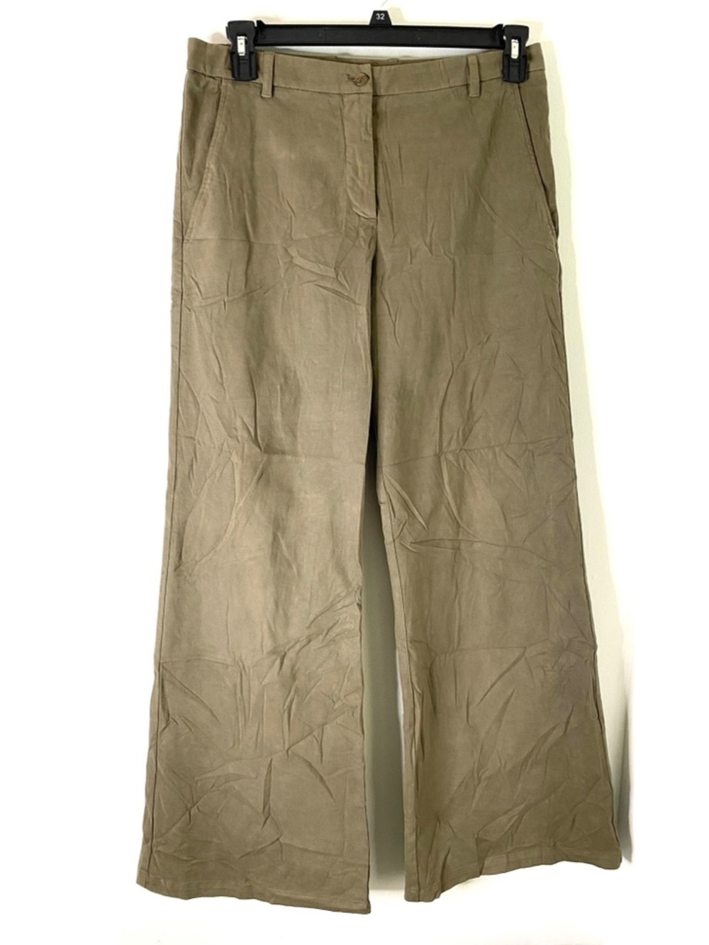 Rosso35 Earth Sage Green Wide Leg Pants Made in Italy Cotton Stretch Designer